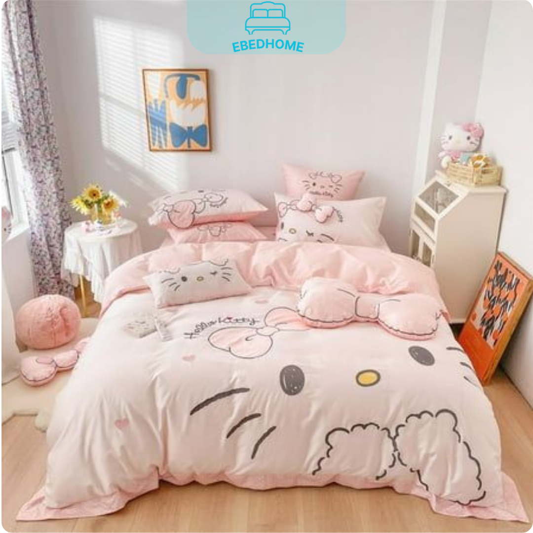 chăn ga gối đệm màu hồng cute