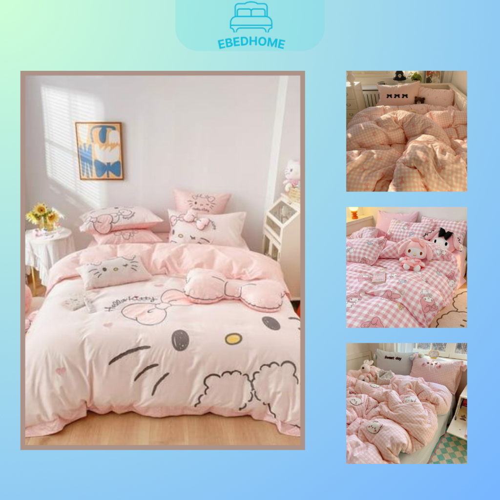 chăn ga gối đệm màu hồng cute